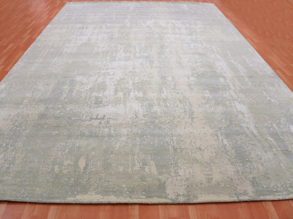 Grey 12'0" x 15'6" Modern / Contemporary Hand knotted Wool/Silk Rug - Sku: O075331