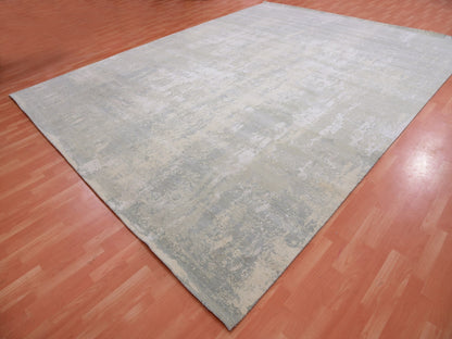 Modern / Contemporary hand-knotted wool/silk rug in Gray, 12'0" x 15'6", SKU O075331