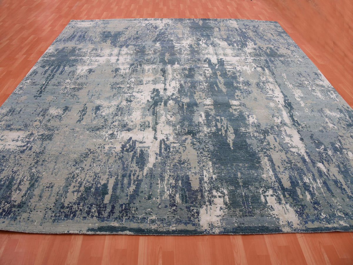 Modern / Contemporary hand-knotted wool/silk rug in Blue, 11'11" x 12'0", SKU O075333