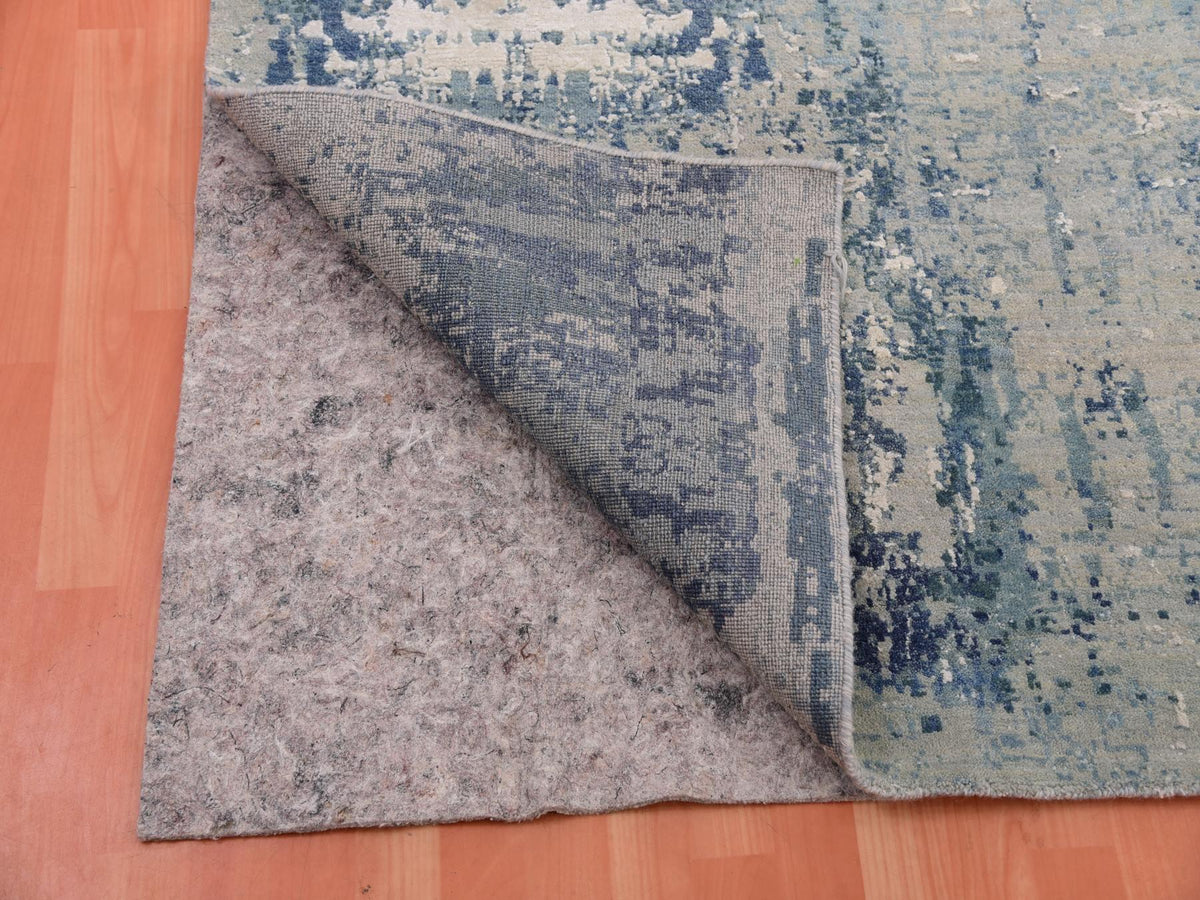 Modern / Contemporary hand-knotted wool/silk rug in Blue, 11'11" x 12'0", SKU O075333