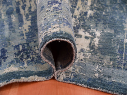 Modern / Contemporary hand-knotted wool/silk rug in Blue, 11'11" x 12'0", SKU O075333