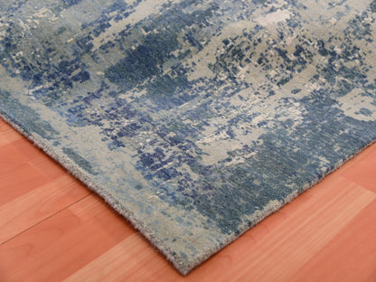 Modern / Contemporary hand-knotted wool/silk rug in Blue, 11'11" x 12'0", SKU O075333