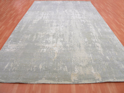 Grey 10'0" x 14'1" Modern / Contemporary Hand knotted Wool/Silk Rug - Sku: O075334