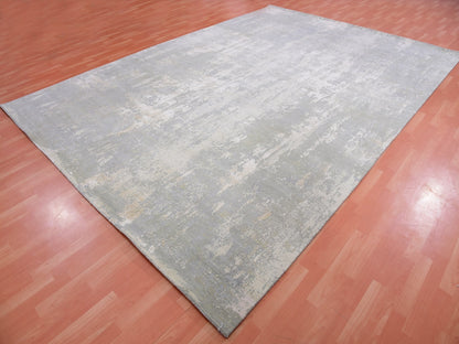 Grey 10'0" x 14'1" Modern / Contemporary Hand knotted Wool/Silk Rug - Sku: O075334
