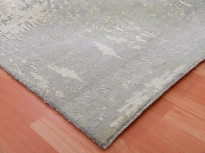 Grey 10'0" x 14'1" Modern / Contemporary Hand knotted Wool/Silk Rug - Sku: O075334