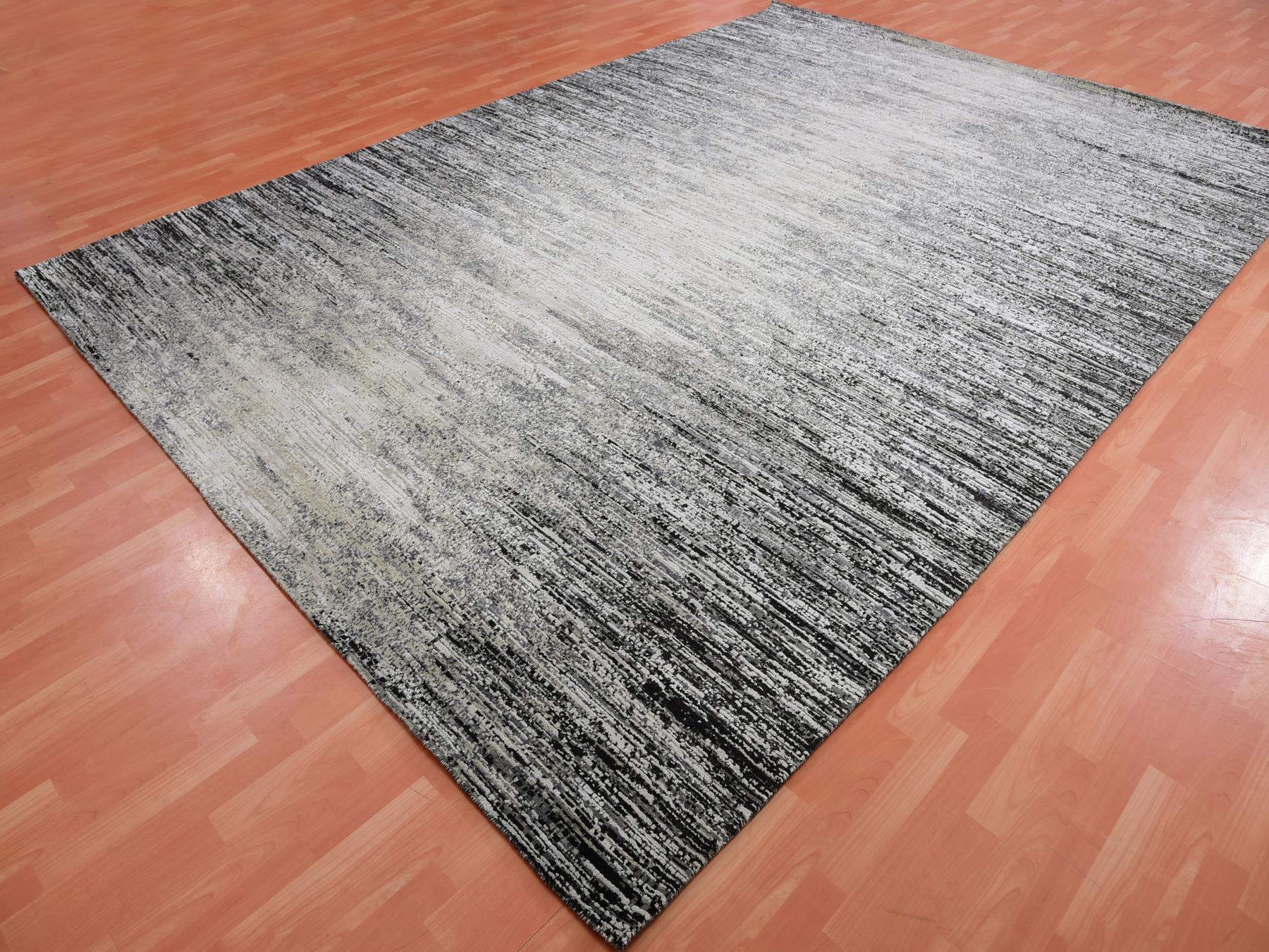 Modern / Contemporary hand-knotted wool/silk rug in Black, 9'10" x 14'0", SKU O075335