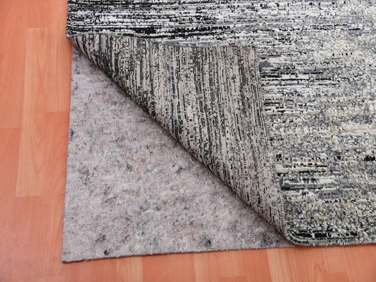 Modern / Contemporary hand-knotted wool/silk rug in Black, 9'10" x 14'0", SKU O075335
