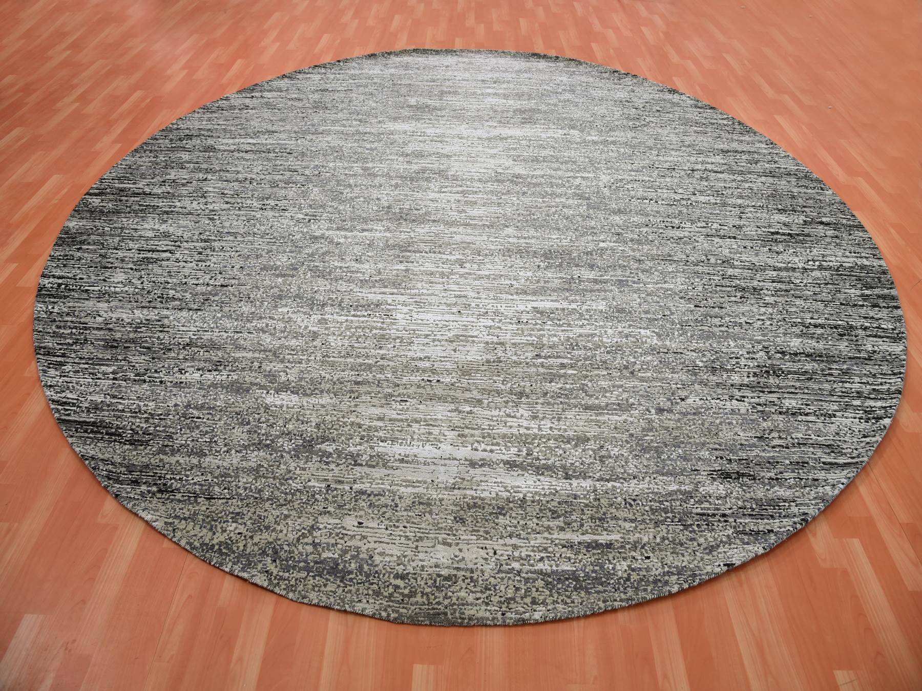 Modern / Contemporary hand-knotted wool/silk rug in Black, 11'11" x 12'0", SKU O075337