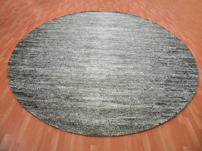 Modern / Contemporary hand-knotted wool/silk rug in Black, 11'11" x 12'0", SKU O075337