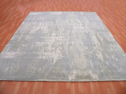 Grey 10'0" x 10'3" Modern / Contemporary Hand knotted Wool/Silk Rug - Sku: O075339