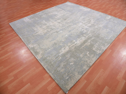 Grey 10'0" x 10'3" Modern / Contemporary Hand knotted Wool/Silk Rug - Sku: O075339