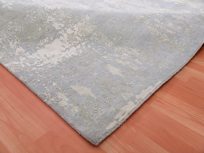 Grey 10'0" x 10'3" Modern / Contemporary Hand knotted Wool/Silk Rug - Sku: O075339