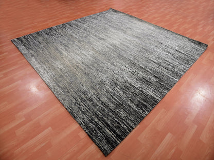 Grey 10'1" x 10'1" Modern / Contemporary Hand knotted Wool/Silk Rug - Sku: O075340