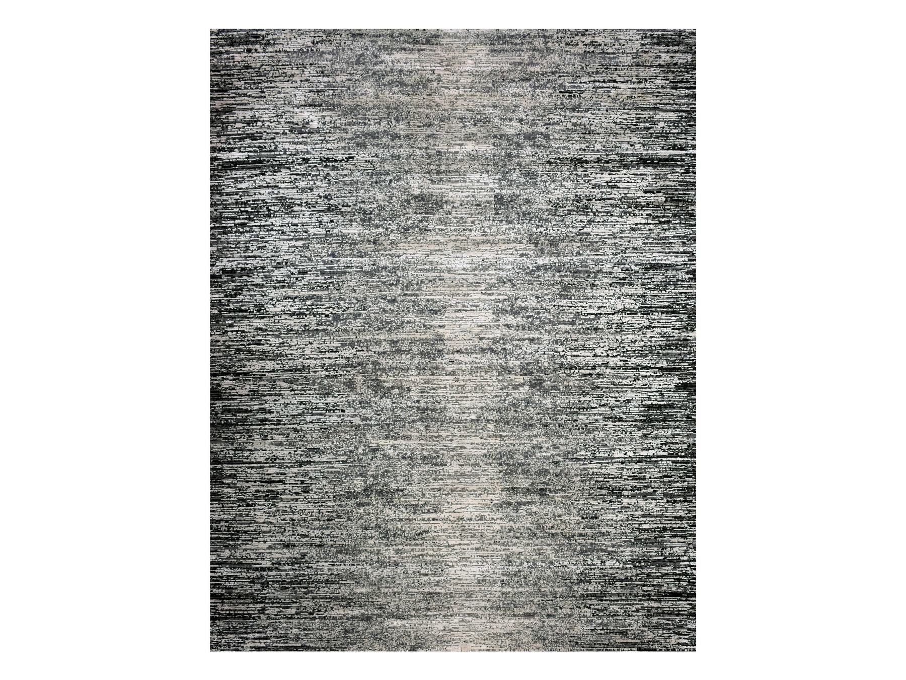 Modern / Contemporary hand-knotted wool/silk rug in Black, 7'11" x 10'3", SKU O075344