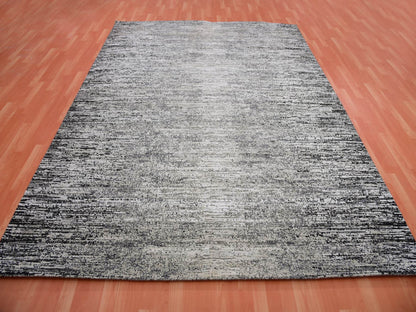 Modern / Contemporary hand-knotted wool/silk rug in Black, 7'11" x 10'3", SKU O075344