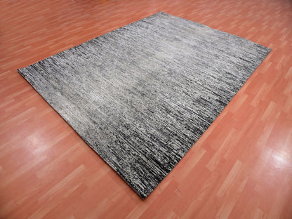 Modern / Contemporary hand-knotted wool/silk rug in Black, 7'11" x 10'3", SKU O075344