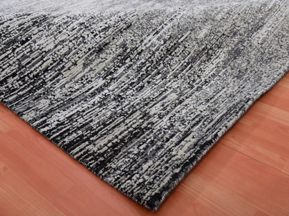Modern / Contemporary hand-knotted wool/silk rug in Black, 7'11" x 10'3", SKU O075344