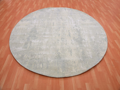 Grey 8'2" x 8'2" Modern / Contemporary Hand knotted Wool/Silk Rug - Sku: O075345