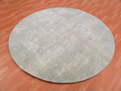 Grey 7'1" x 7'2" Modern / Contemporary Hand knotted Wool/Silk Rug - Sku: O075346