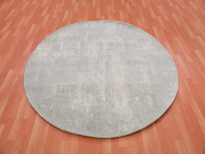 Grey 6'2" x 6'3" Modern / Contemporary Hand knotted Wool/Silk Rug - Sku: O075347