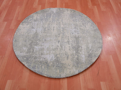 Grey 4'0" x 4'0" Modern / Contemporary Hand knotted Wool/Silk Rug - Sku: O075349