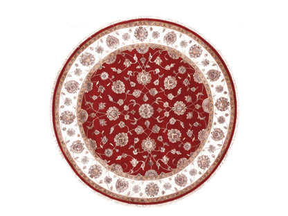 Red 7'10" x 7'11" Traditional Hand knotted Wool Rug - Sku: O075354