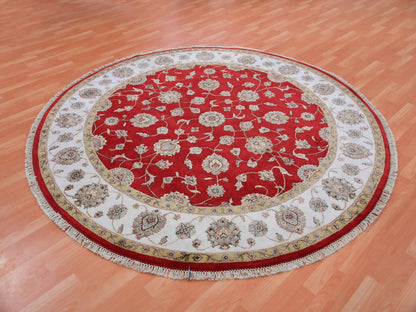 Red 7'10" x 7'11" Traditional Hand knotted Wool Rug - Sku: O075354