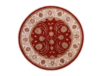 Red 8'0" x 8'3" Traditional Hand knotted Wool Rug - Sku: O075355