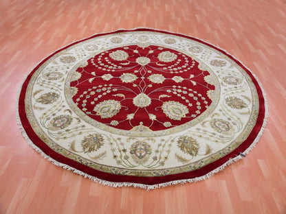 Red 8'0" x 8'3" Traditional Hand knotted Wool Rug - Sku: O075355