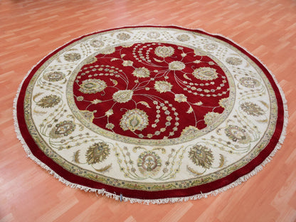 Red 8'0" x 8'3" Traditional Hand knotted Wool Rug - Sku: O075355