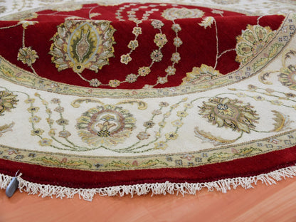 Red 8'0" x 8'3" Traditional Hand knotted Wool Rug - Sku: O075355