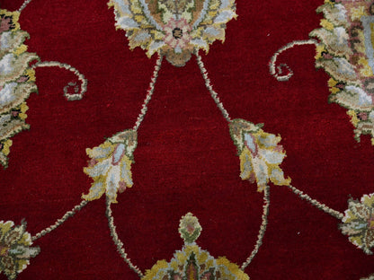 Red 8'0" x 8'3" Traditional Hand knotted Wool Rug - Sku: O075355