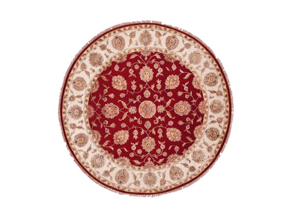 Red 7'11" x 7'11" Traditional Hand knotted Wool Rug - Sku: O075356