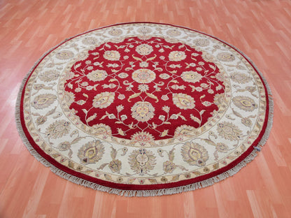 Red 7'11" x 7'11" Traditional Hand knotted Wool Rug - Sku: O075356