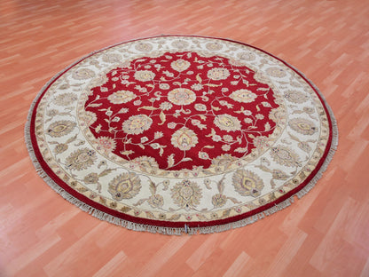 Red 7'11" x 7'11" Traditional Hand knotted Wool Rug - Sku: O075356