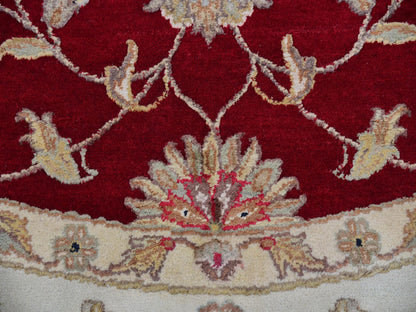 Red 7'11" x 7'11" Traditional Hand knotted Wool Rug - Sku: O075356