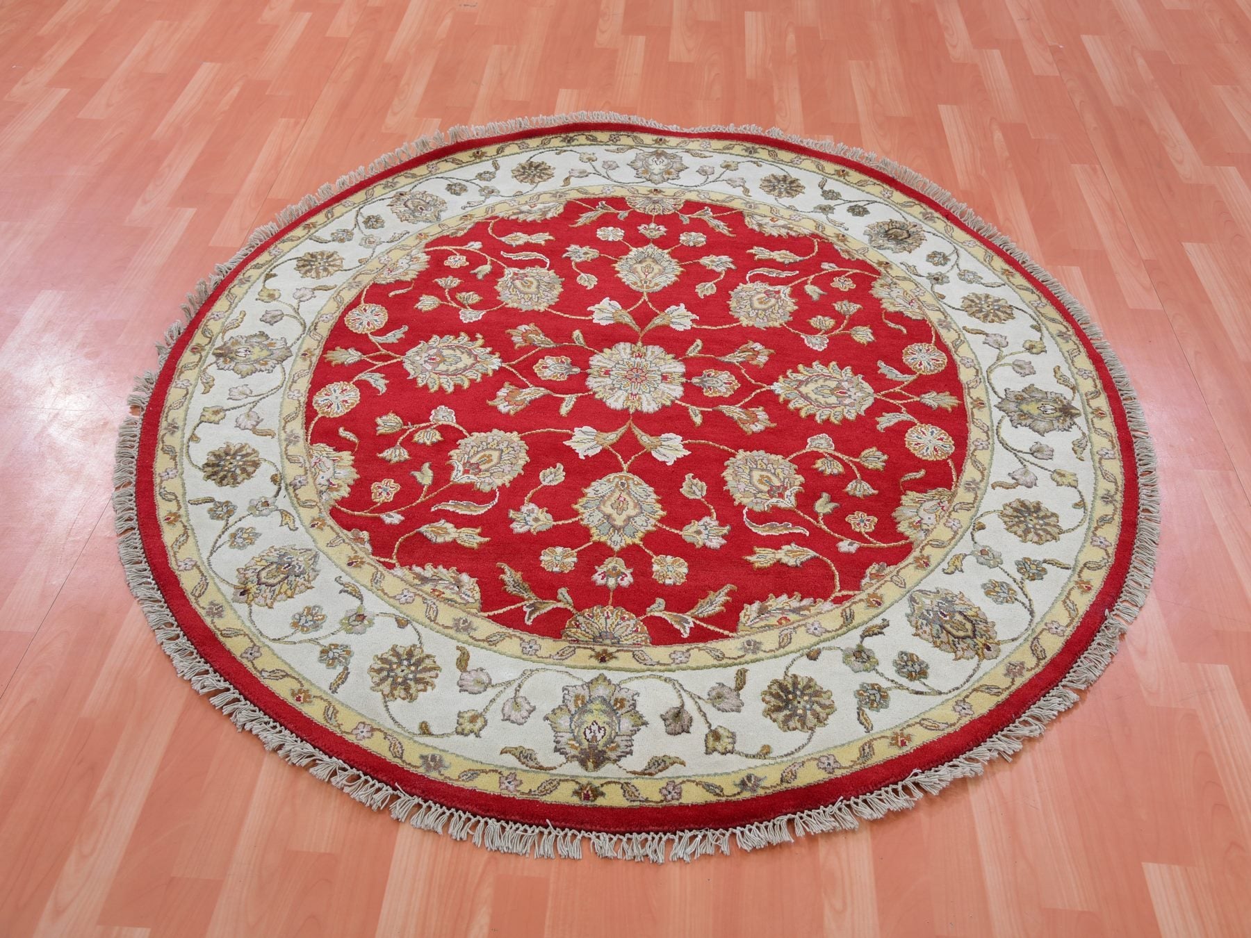 Rajasthan Traditional hand-knotted wool rug in Red, 6'0" x 6'0", SKU O075362