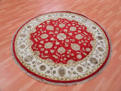 Red 6'0" x 6'0" Traditional Hand knotted Wool Rug - Sku: O075362