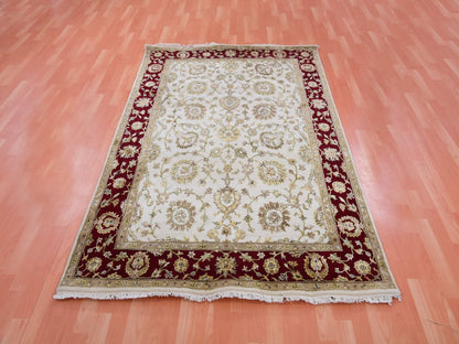 Ivory 4'10" x 7'3" Rajasthan Hand knotted Wool Rug - Sku: O075363