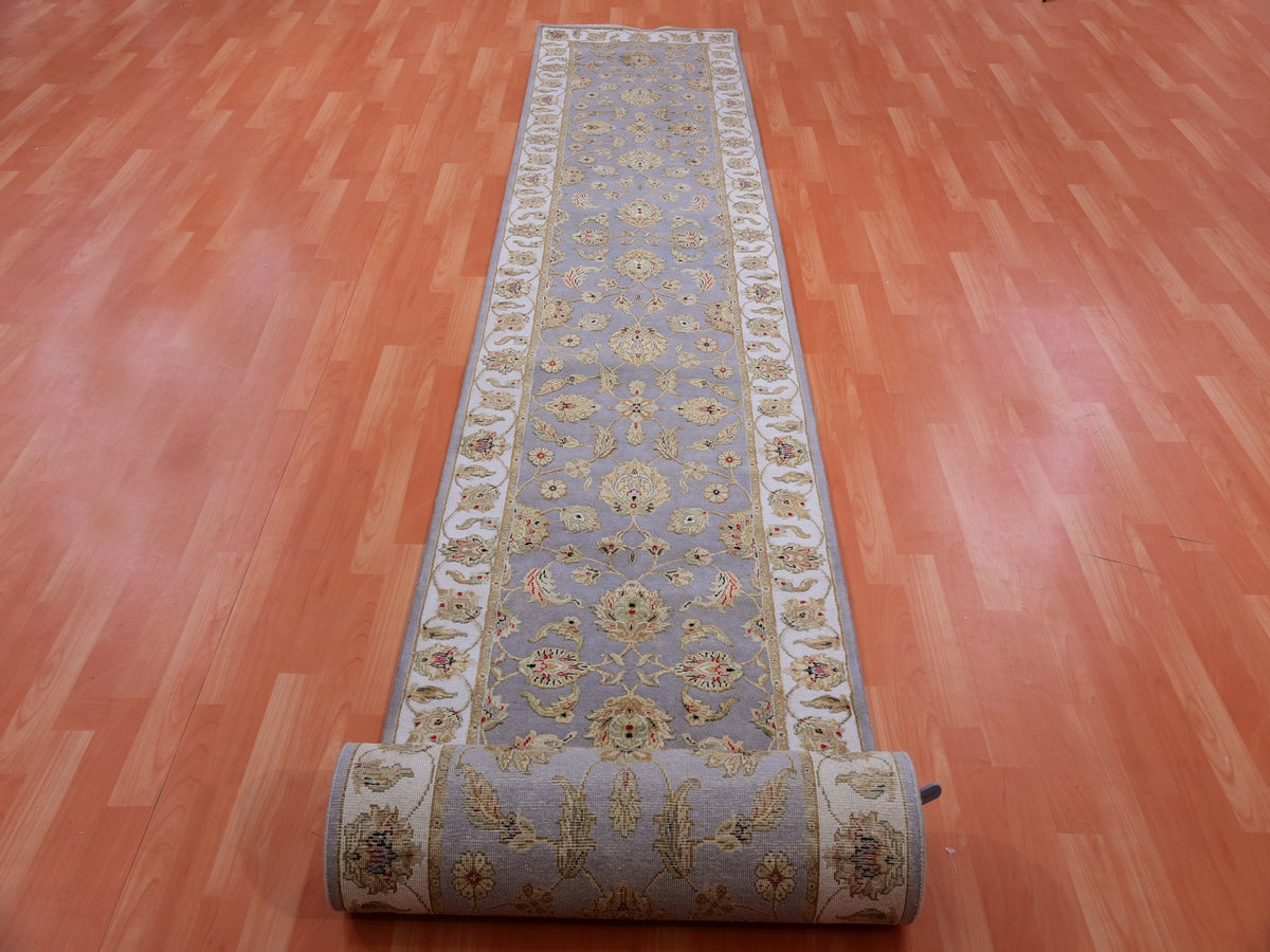 Rajasthan Traditional hand-knotted wool runner in Blue, 2'8" x 21'0", SKU O075364
