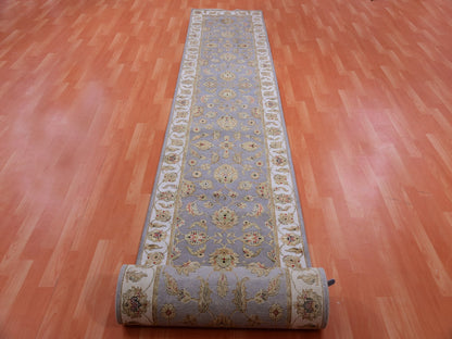 Rajasthan Traditional hand-knotted wool runner in Blue, 2'8" x 21'0", SKU O075364