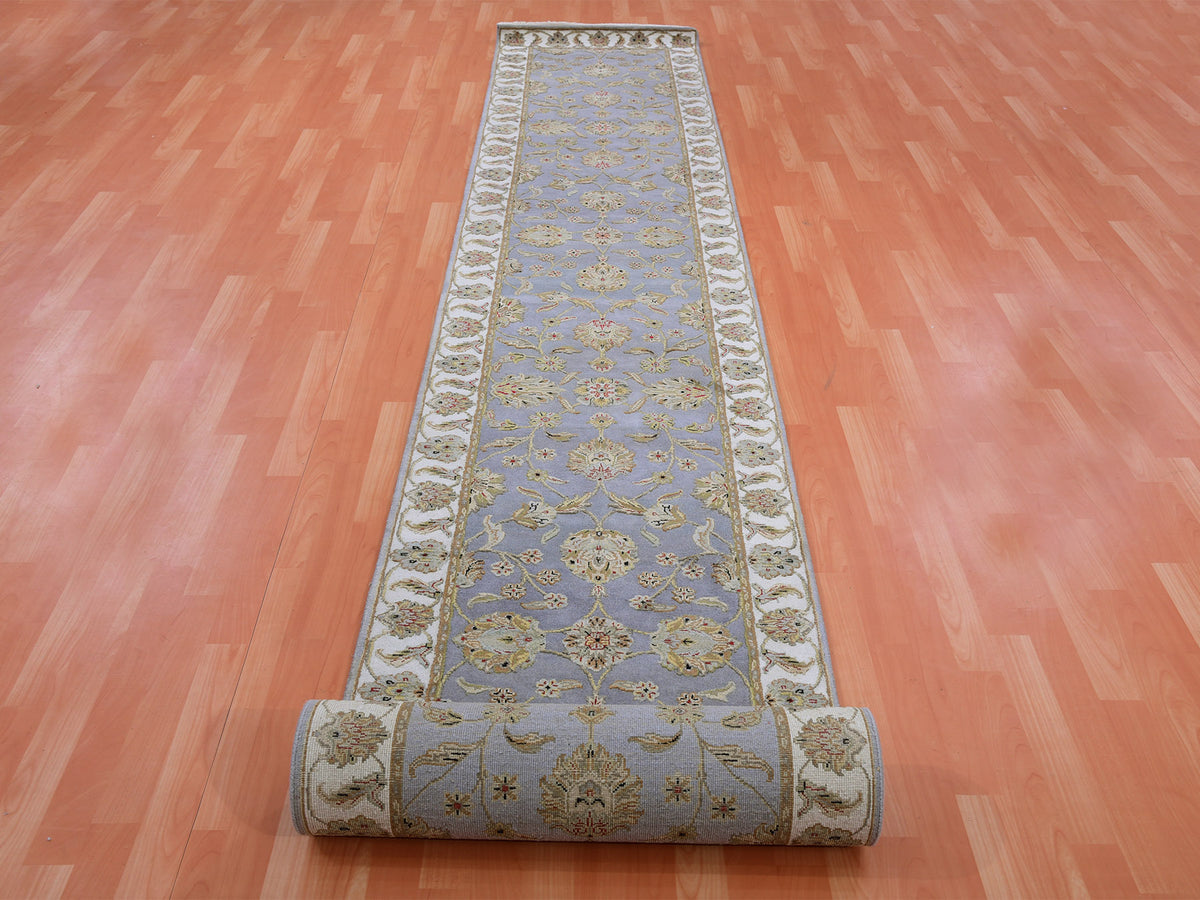Rajasthan Traditional hand-knotted wool runner in Blue, 2'7" x 18'8", SKU O075365