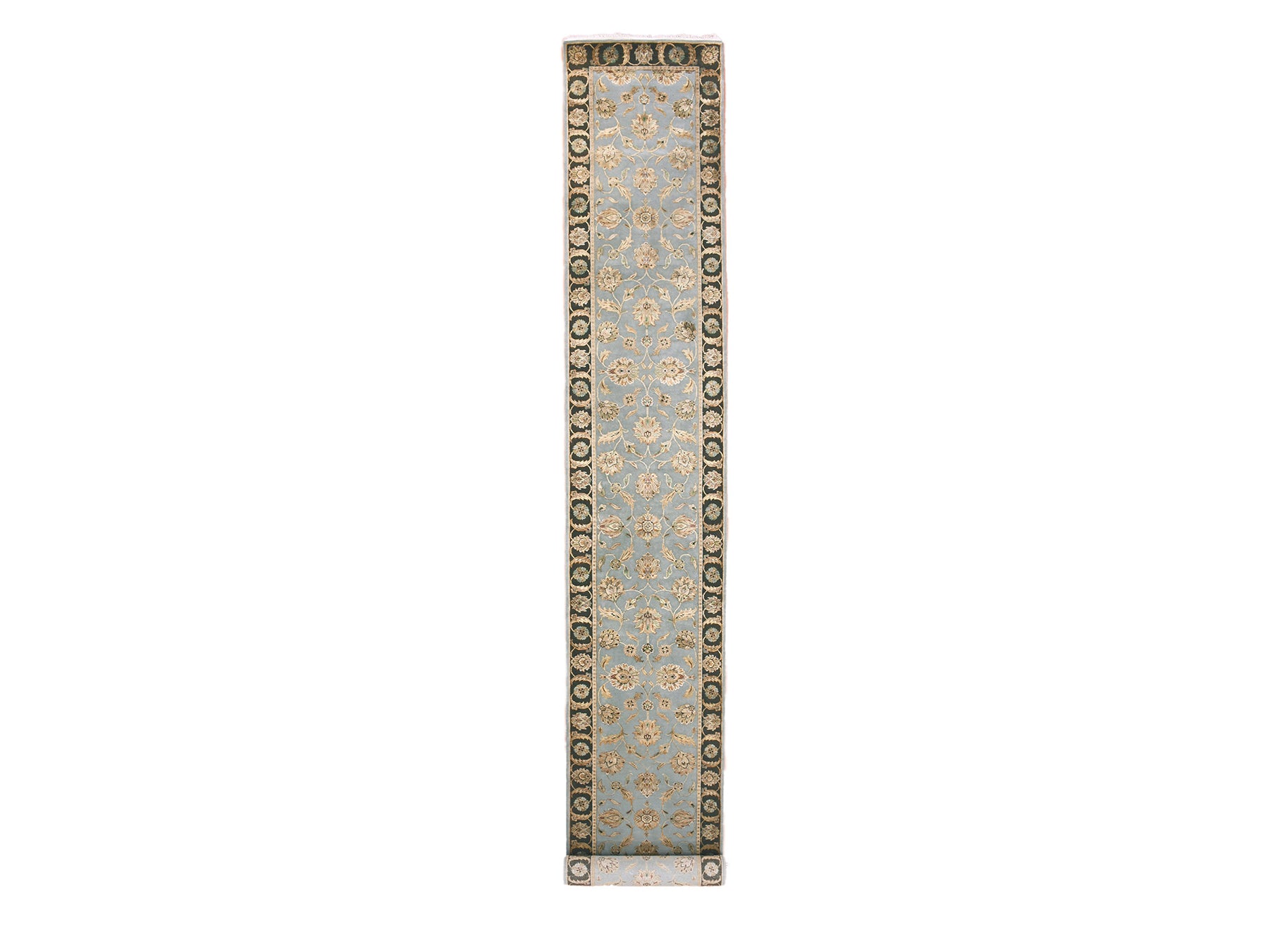 Rajasthan Traditional hand-knotted wool/silk runner in Gray, 2'7" x 18'2", SKU O075366