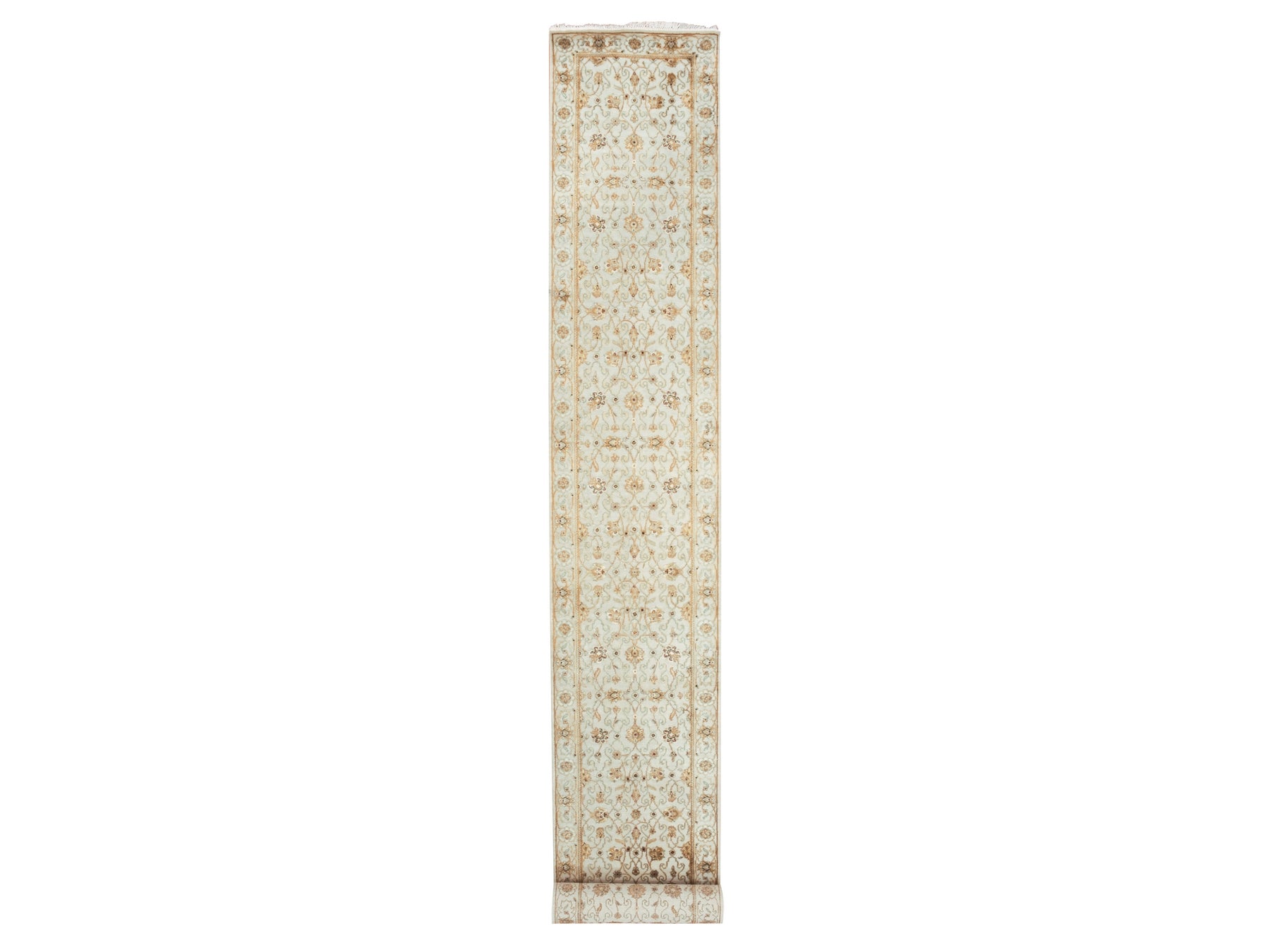 Rajasthan Traditional hand-knotted wool/silk runner in Ivory, 2'7" x 20'7", SKU O075367