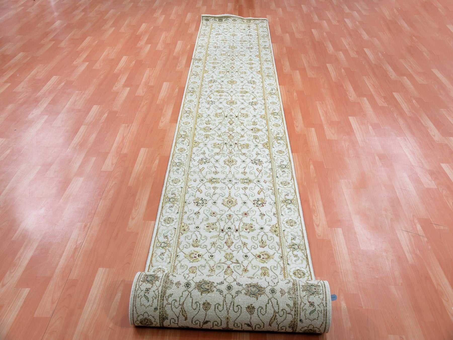 Rajasthan Traditional hand-knotted wool/silk runner in Ivory, 2'7" x 20'7", SKU O075367