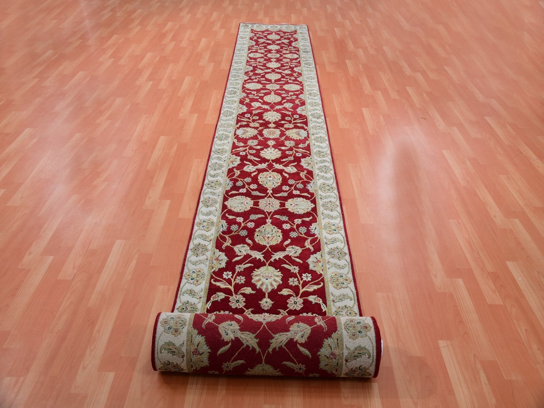 Rajasthan Traditional hand-knotted wool runner in Red, 2'8" x 21'0", SKU O075373