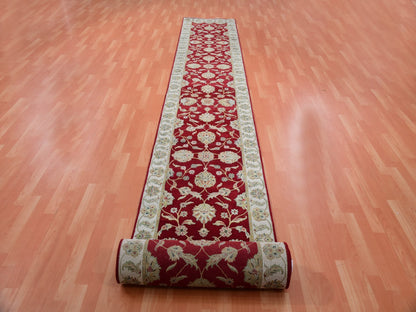 Red 2'8" x 21'0" Traditional Hand knotted Wool Rug - Sku: O075373