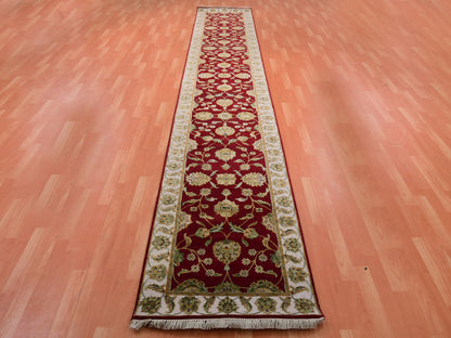 Red 2'7" x 16'4" Traditional Hand knotted Wool Rug - Sku: O075375