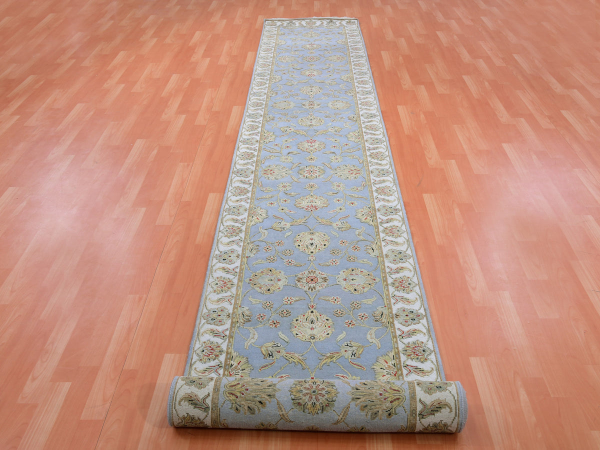Rajasthan Traditional hand-knotted wool runner in Blue, 2'8" x 17'1", SKU O075376