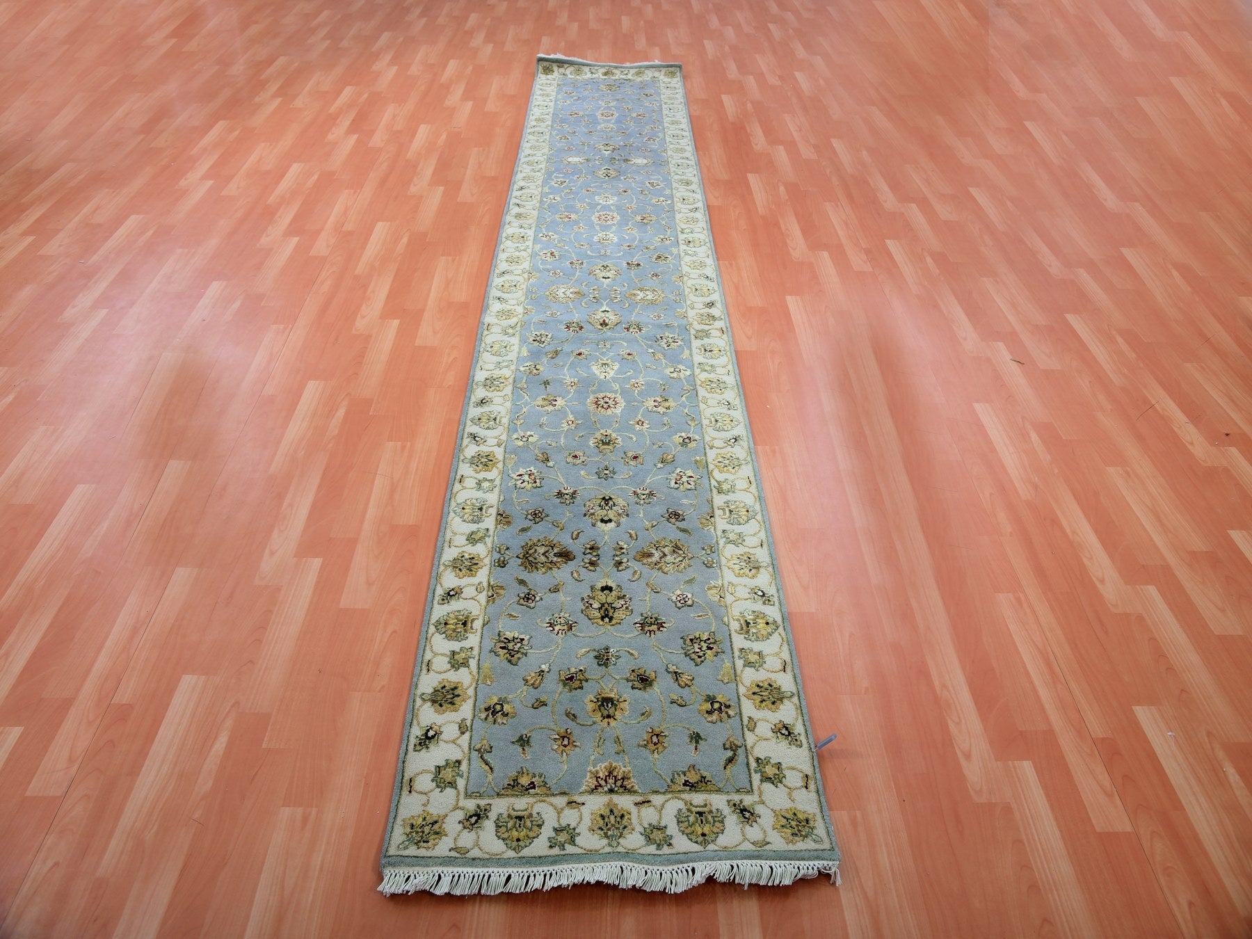 Blue 2'7" x 14'0" Traditional Hand knotted Wool Rug - Sku: O075377